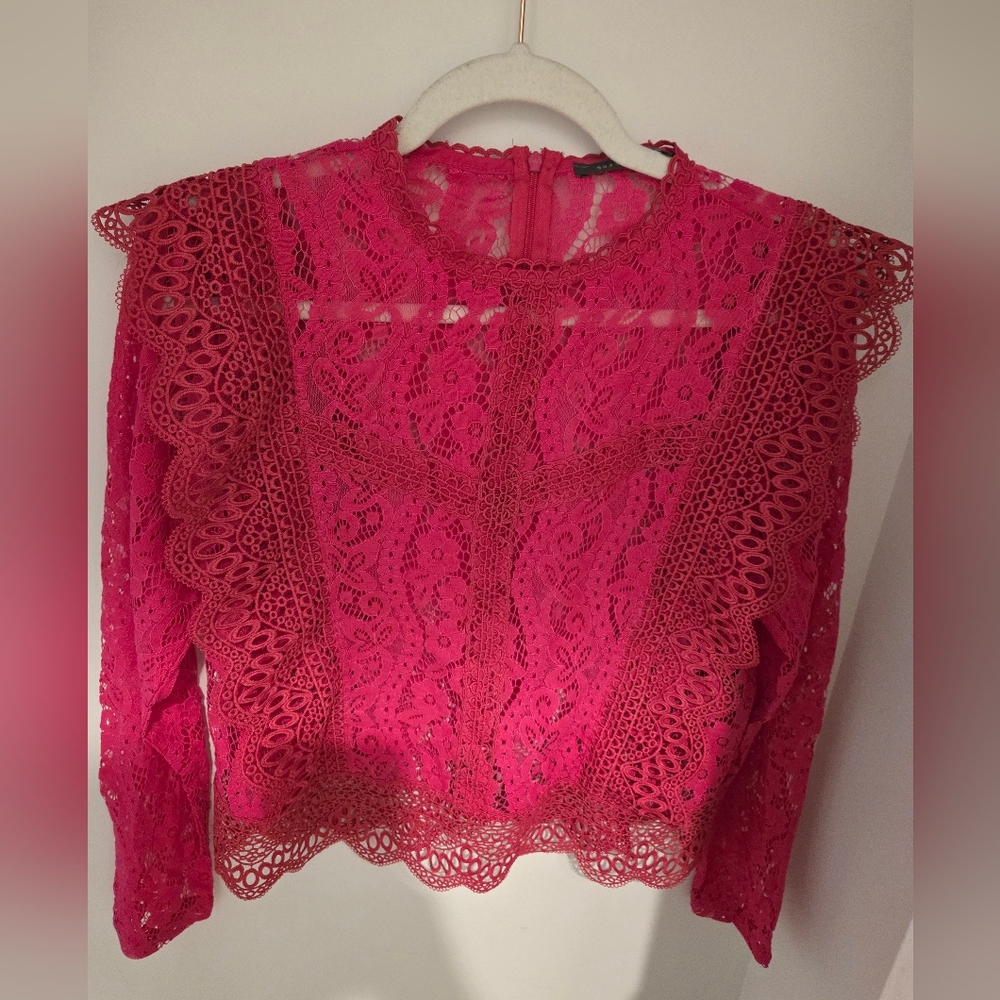 2 FOR $20 ITEM- Suzy Shier Vibrant Pink Lace Blouse